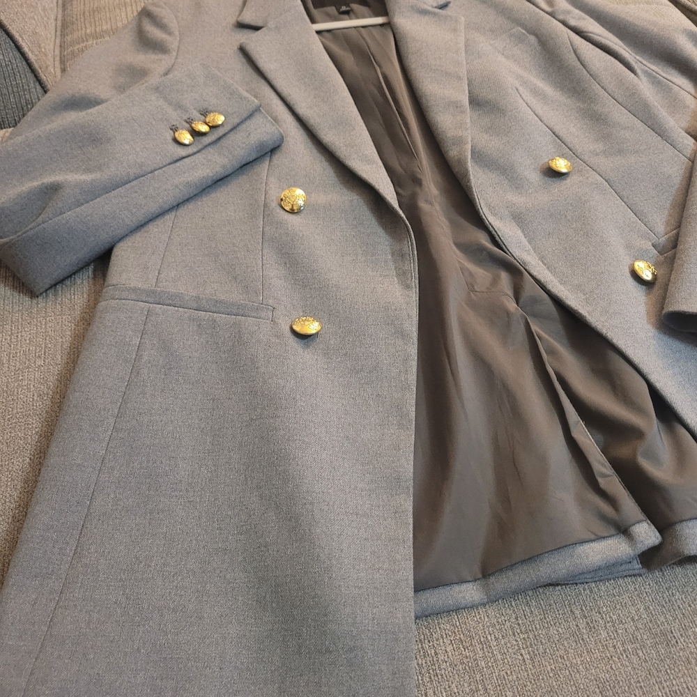 Banana Republic Boyfriend Fit Long Lean Gray Work Career Blazer Size 0 - Picture 2 of 9